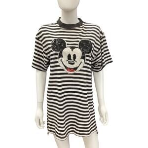 Vintage Disney Top Women’s Size L 1980’ Mickey Mouse T-Shirt Sequins Black&White